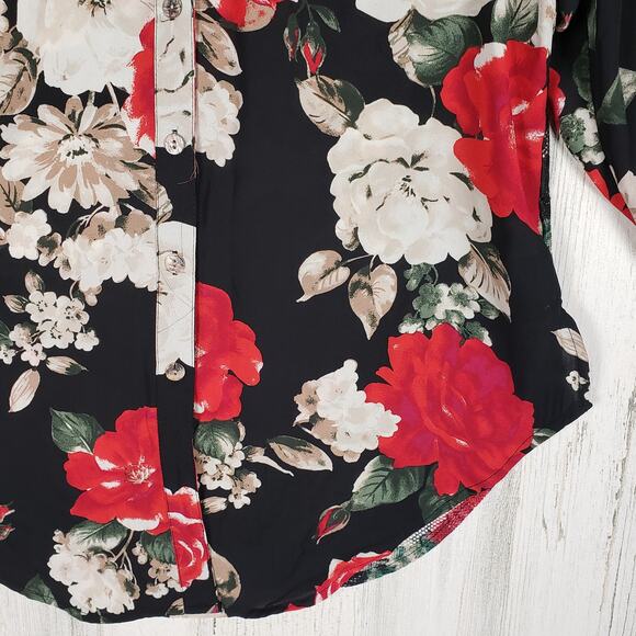 Fig + Flower Floral Long Sleeve Button Down Shirt Women's Size Petite Medium PM - Picture 4 of 11